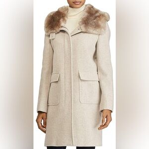 Lauren Ralph Lauren wool blend coat with faux fur hood size 8
